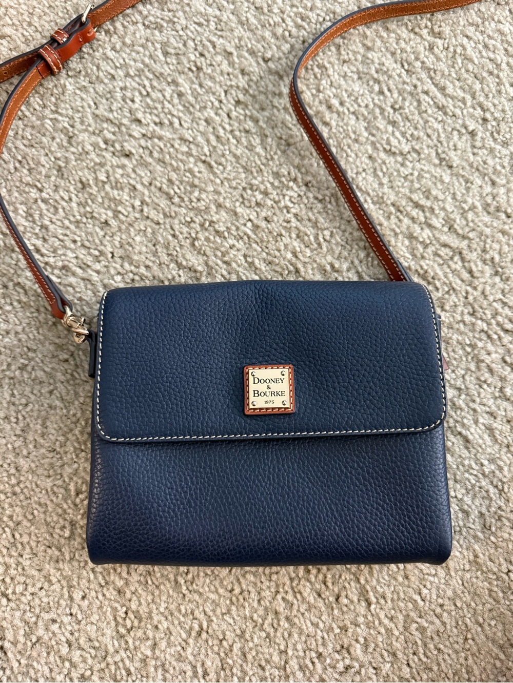 Dooney & Bourke Navy Pebble Leather Crossbody with Cognac Strap